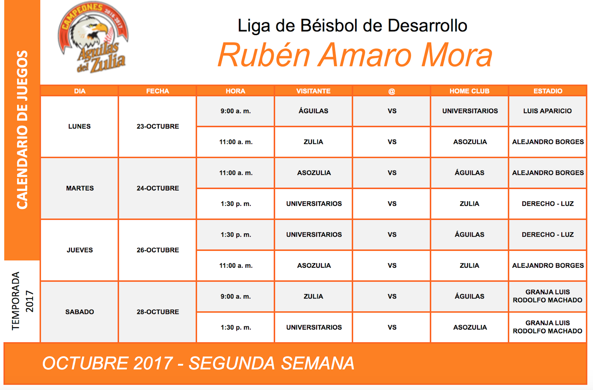 CalendarioLigaBeisbolDesarrollo2017